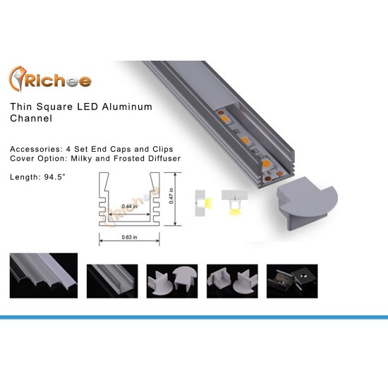 5/8" Thin Black Square LED Aluminum Channel