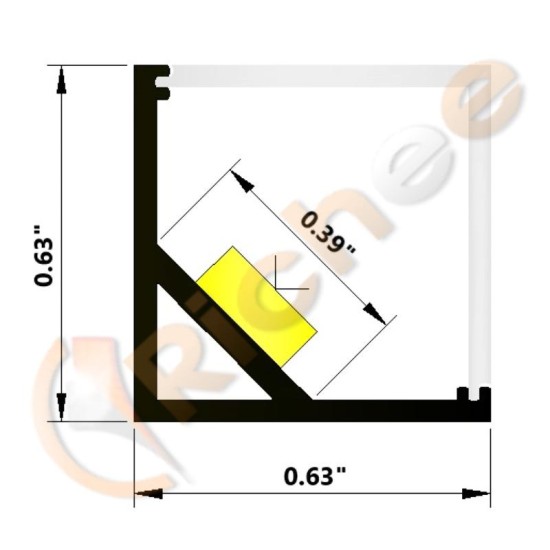 5/8" Square Full Cover Angled LED Aluminum Channel