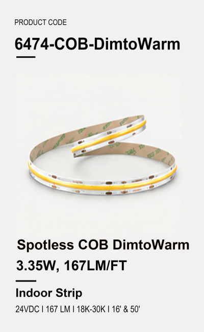 Spotless COB Dim To Warm Strip 3.35W, 167LM/FT