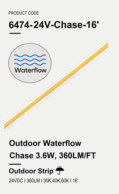 Outdoor Waterflow COB Chase 16FT 3.6W, 360LM/FT
