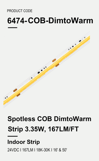 Spotless COB Dim To Warm Strip 3.35W, 167LM/FT