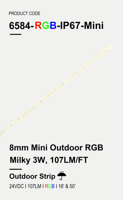 8mm Mini Outdoor RGB Milky 3W, 107Lm/ft